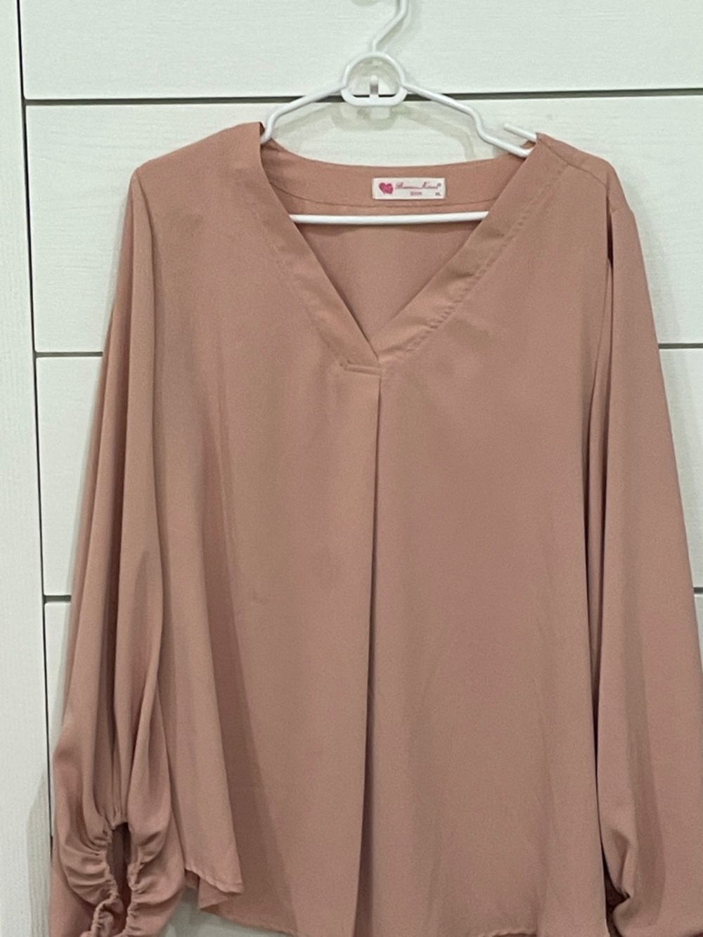 Heart Label Blush Pink V-Neck Women's Blouse